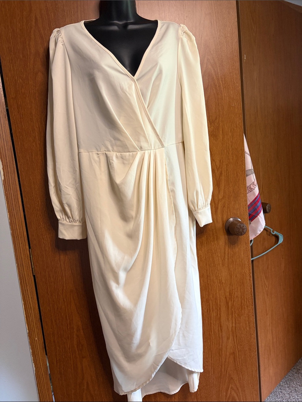 SHEIN Cream Wrap-Style Long Sleeve Midi Dress